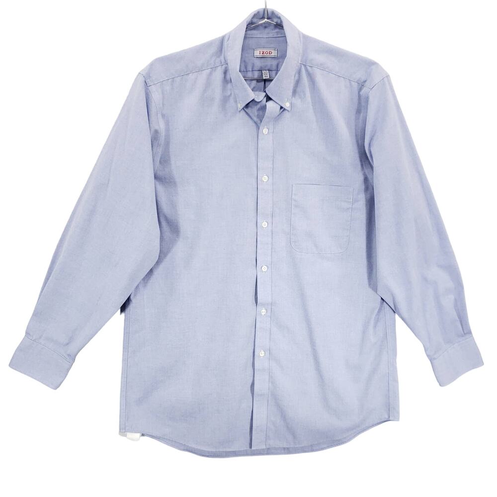 IZOD Dress Shirt Mens 15-15.5 Neck 32/33 Sleeve Blue Classic Fit Button Down Top